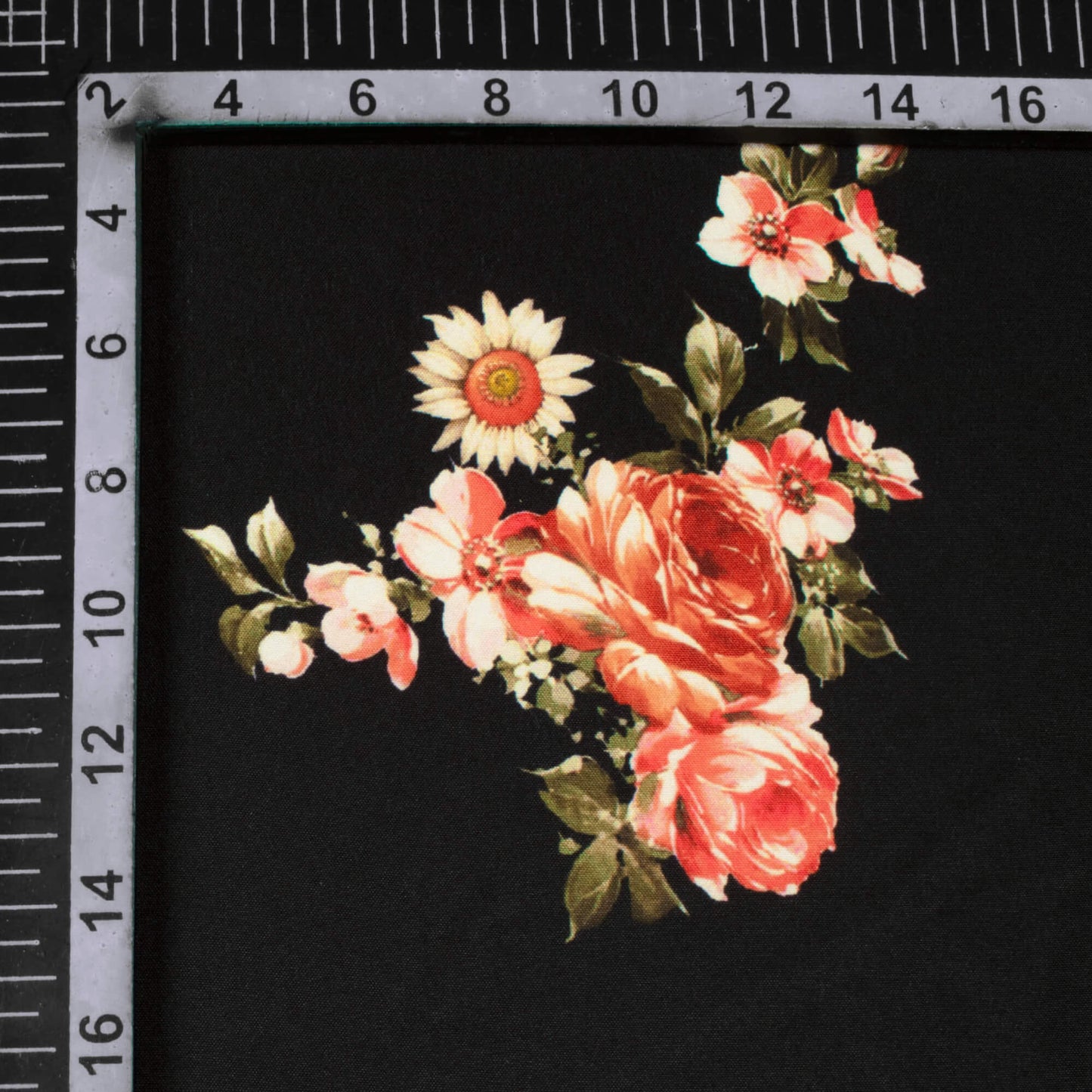 Black And Chilli Red Floral Pattern Digital Print Ultra Premium Butter Crepe Fabric