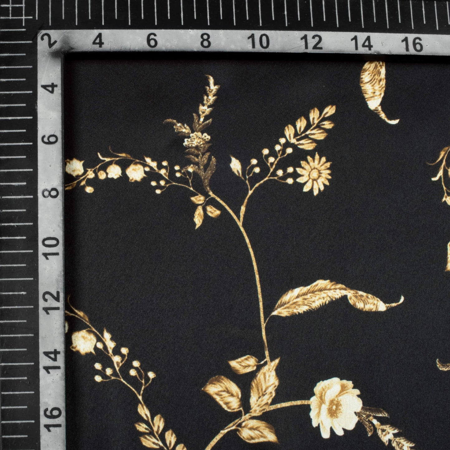 Black And Sepia Brown Floral Pattern Digital Print Japan Satin Fabric - Fabcurate