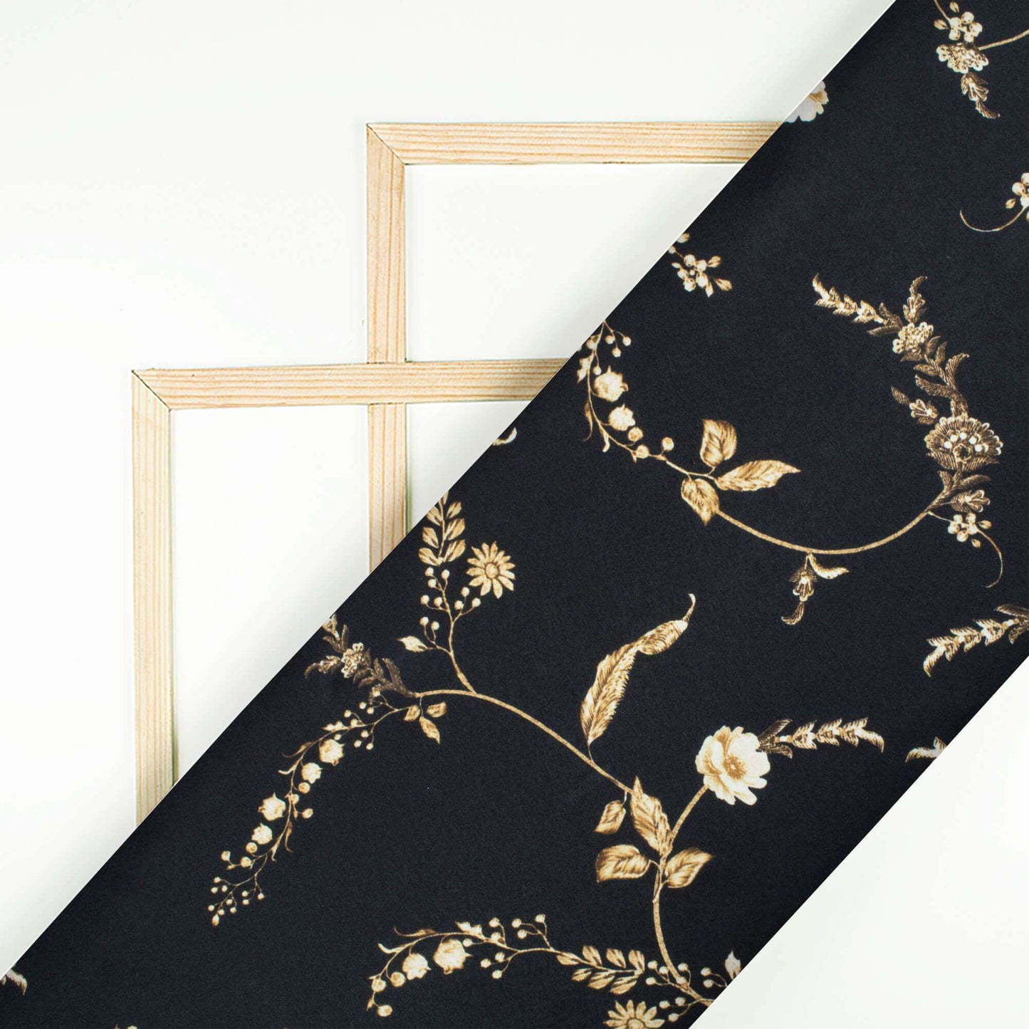 Black And Sepia Brown Floral Pattern Digital Print Japan Satin Fabric - Fabcurate