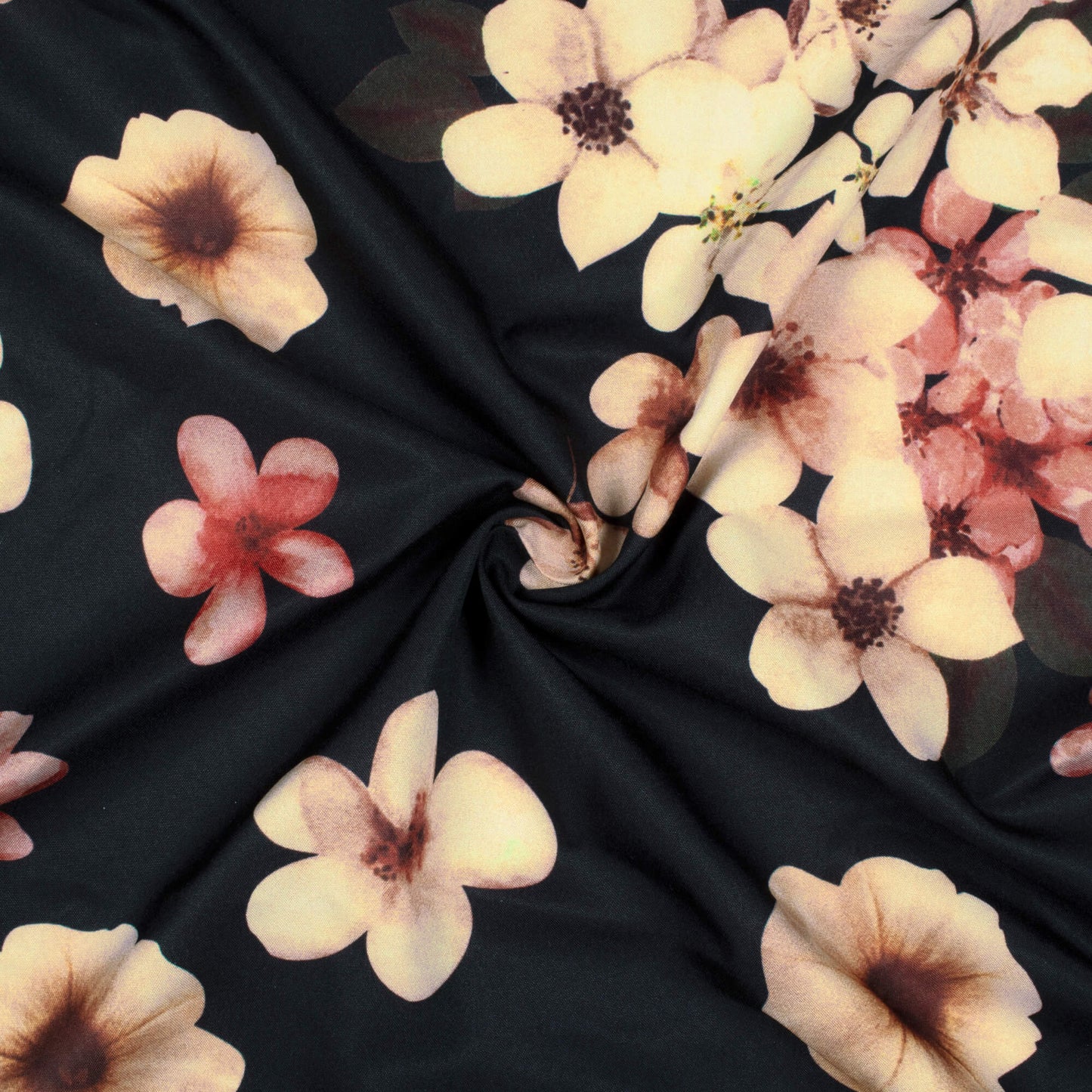 Black And Peach Floral Pattern Digital Print Ultra Premium Butter Crepe Fabric - Fabcurate