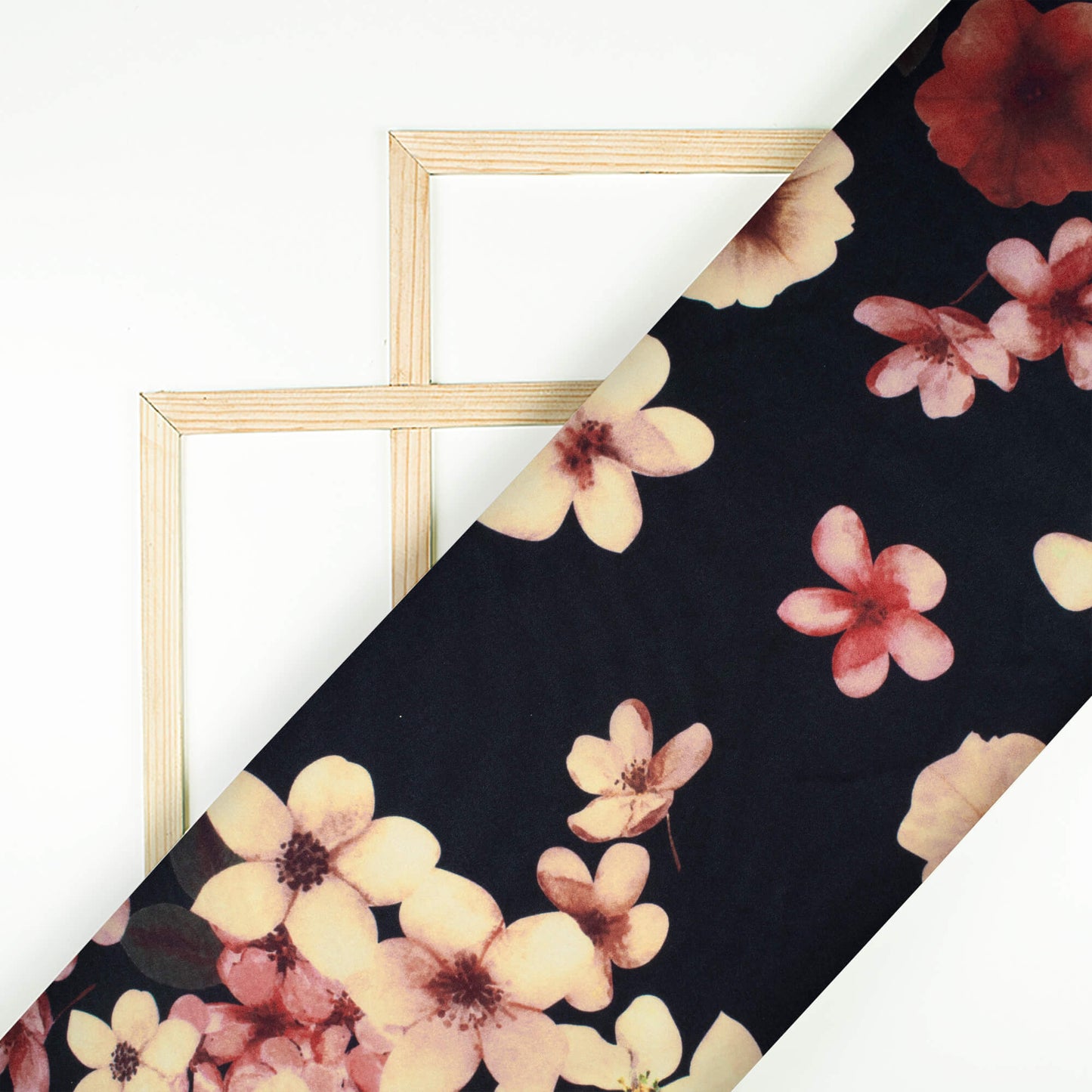 Black And Peach Floral Pattern Digital Print Ultra Premium Butter Crepe Fabric - Fabcurate