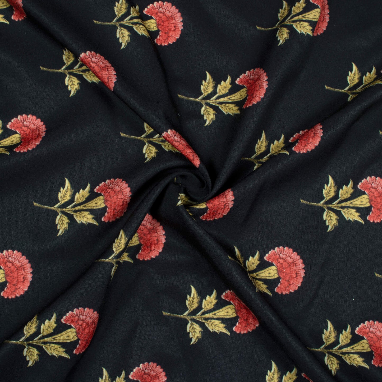 Black And Cerise Pink Floral Pattern Digital Print Ultra Premium Butter Crepe Fabric - Fabcurate