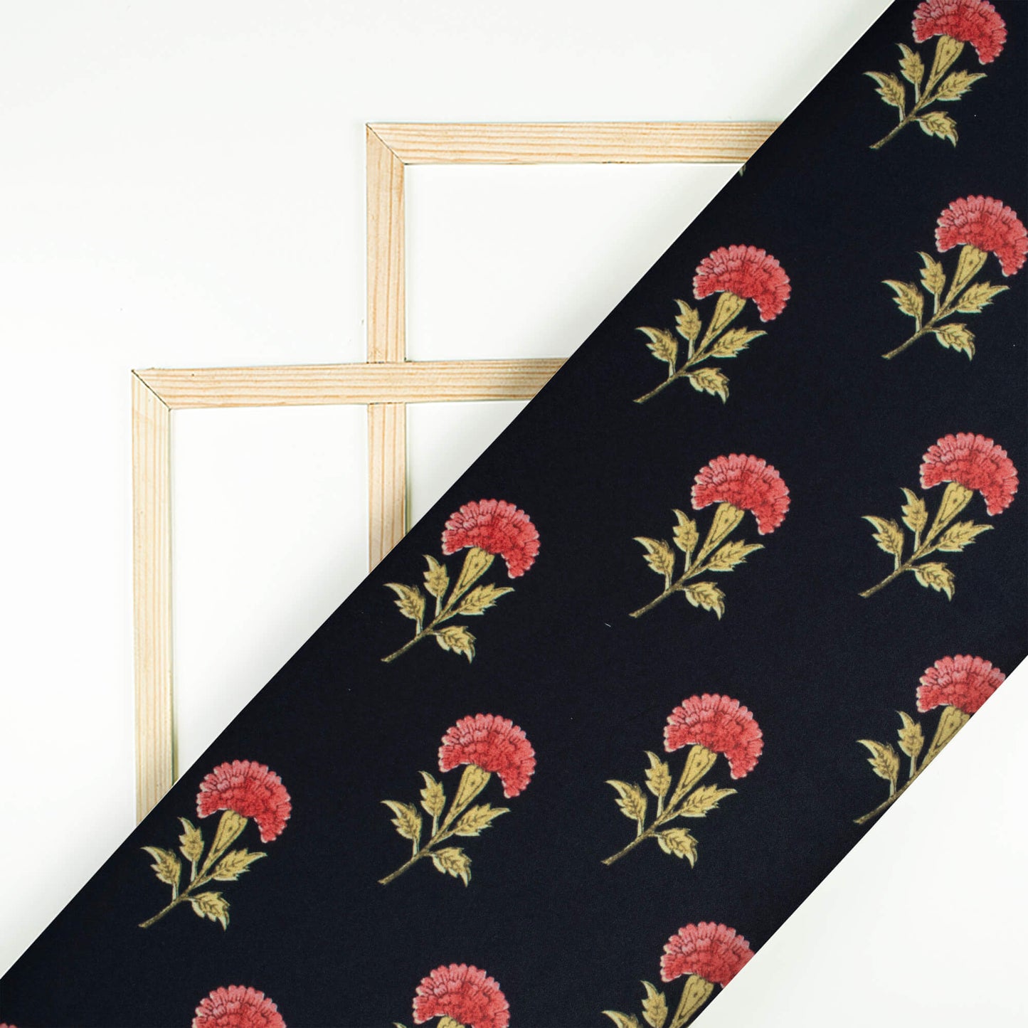 Black And Cerise Pink Floral Pattern Digital Print Ultra Premium Butter Crepe Fabric - Fabcurate