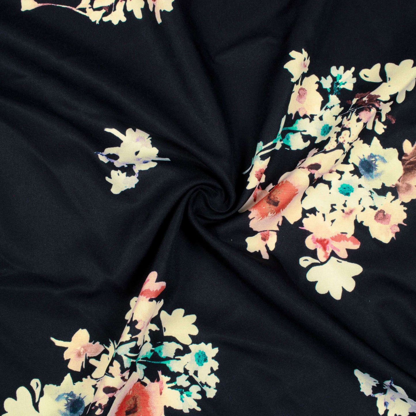 Black And Cream Floral Pattern Digital Print Ultra Premium Butter Crepe Fabric - Fabcurate