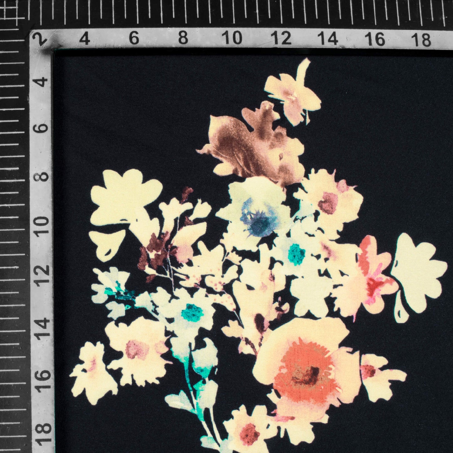 Black And Cream Floral Pattern Digital Print Ultra Premium Butter Crepe Fabric - Fabcurate