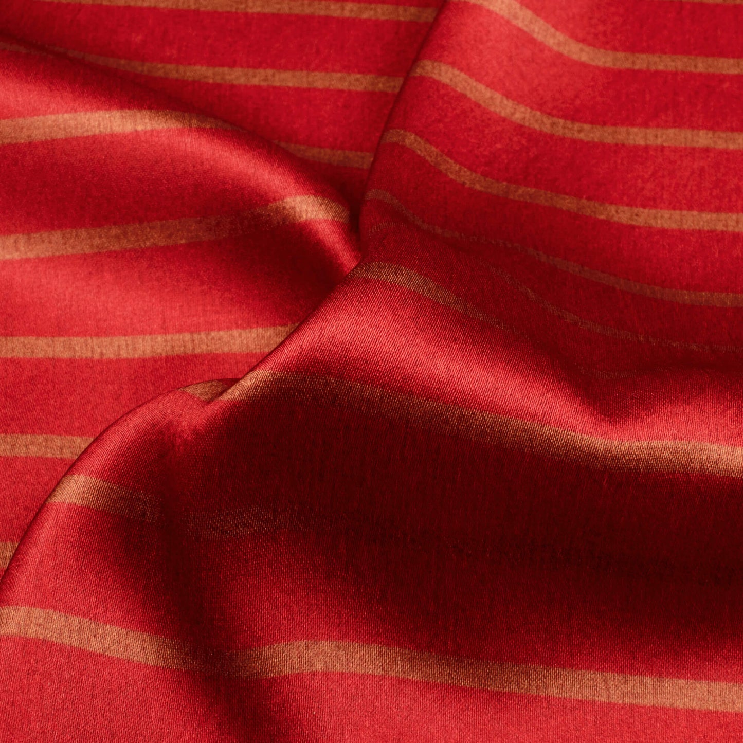 Vermilion Red And Brown Stripes Pattern Digital Print Japan Satin Fabric - Fabcurate