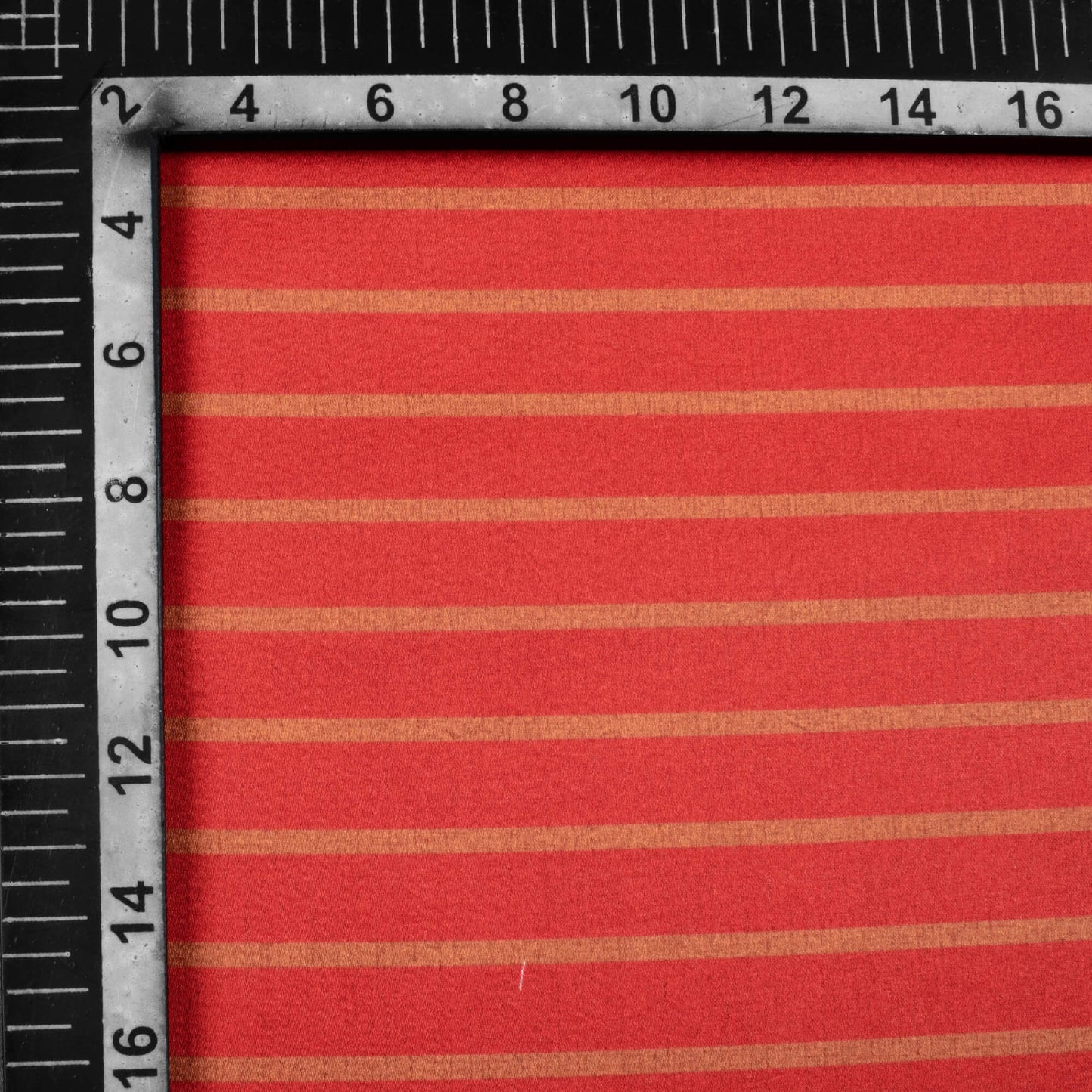 Vermilion Red And Brown Stripes Pattern Digital Print Japan Satin Fabric - Fabcurate