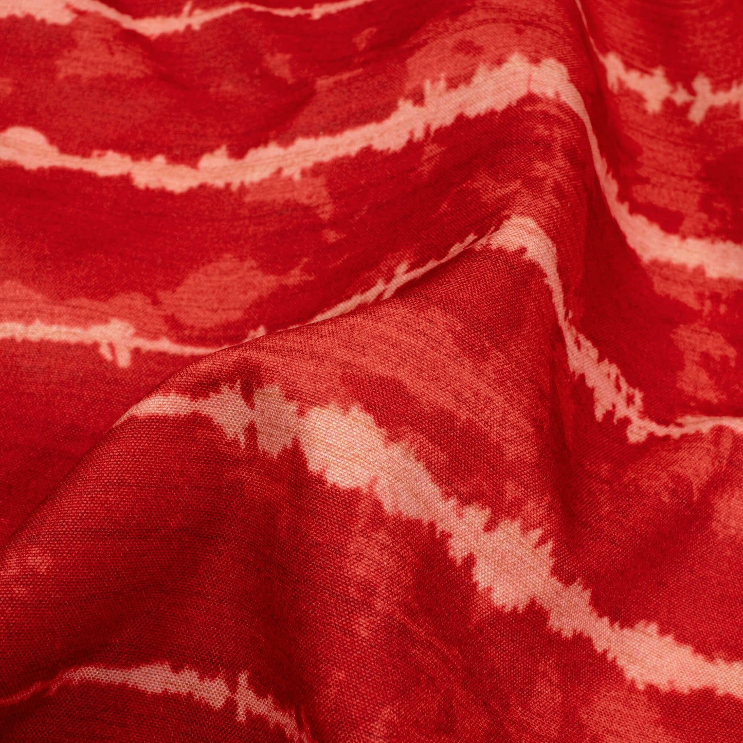 Cherry Red Shibori Pattern Digital Print Ultra Premium Butter Crepe Fabric - Fabcurate