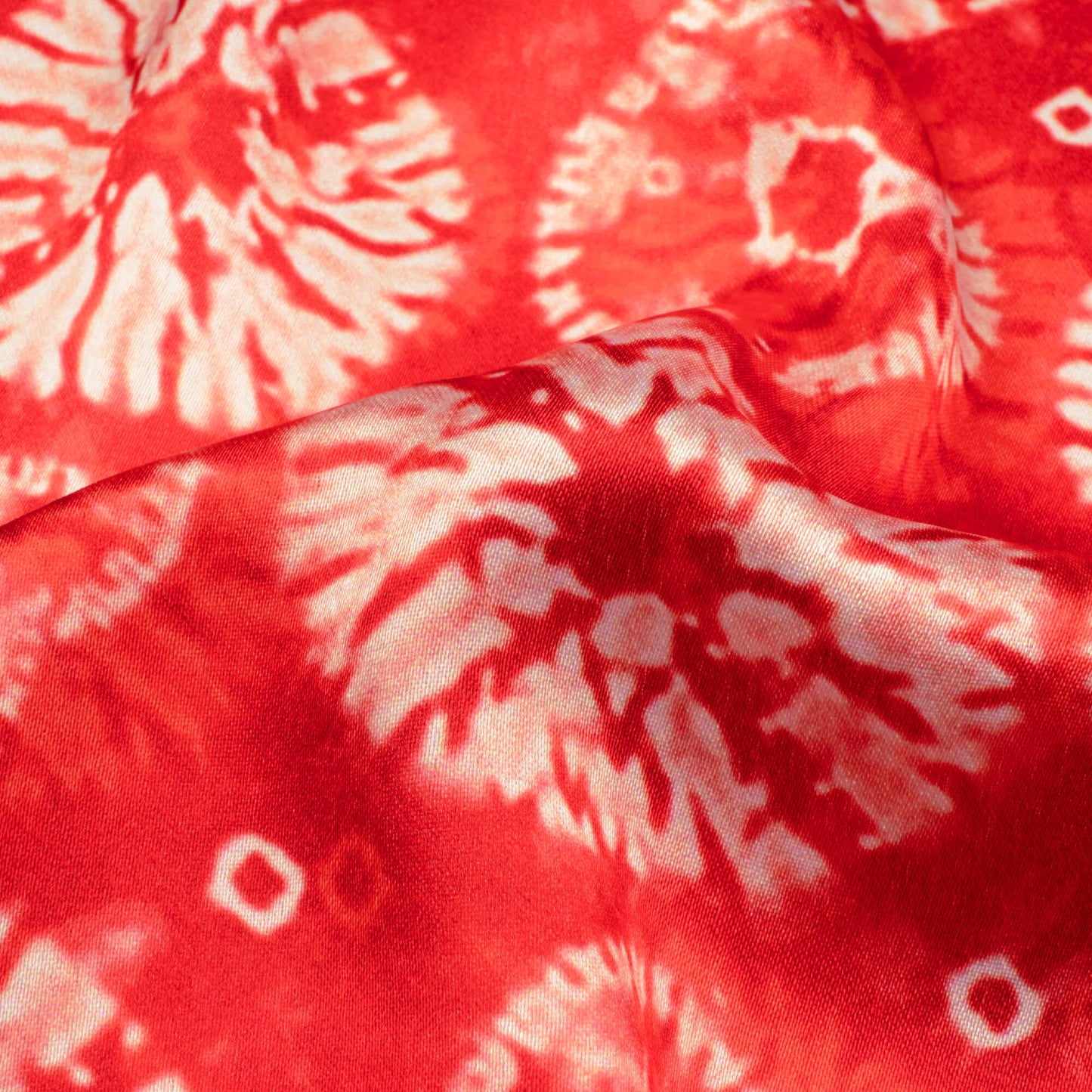 Vermilion Red And Off White Shibori Pattern Digital Print Japan Satin Fabric - Fabcurate