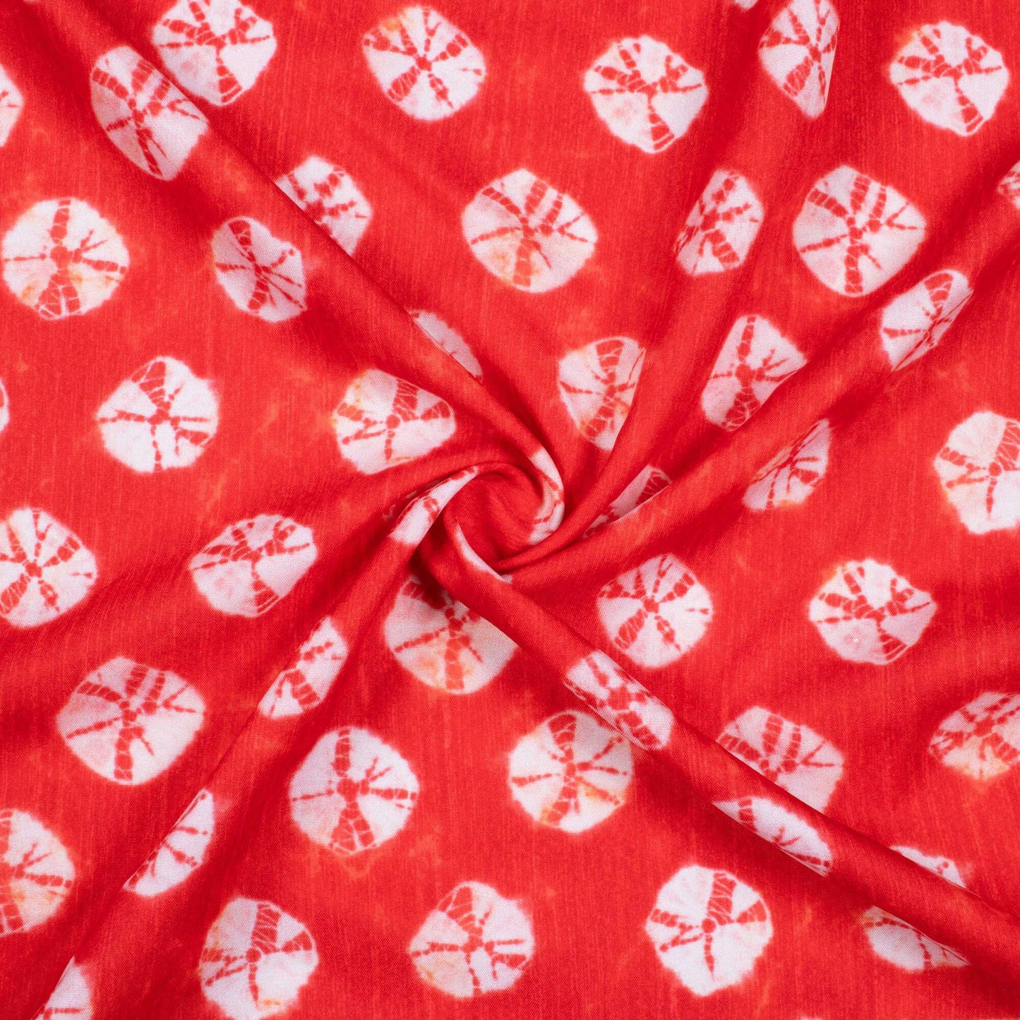 Red And White Shibori Pattern Digital Print Ultra Premium Butter Crepe Fabric - Fabcurate