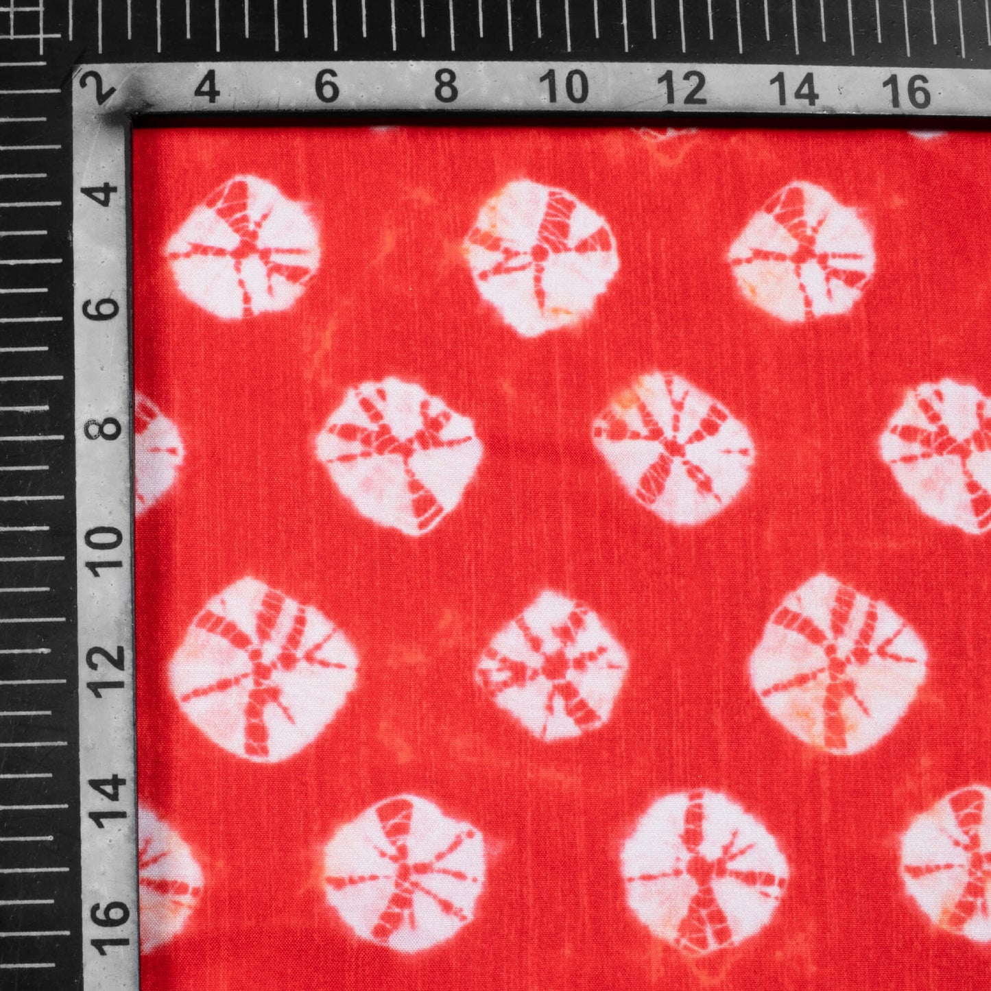 Red And White Shibori Pattern Digital Print Ultra Premium Butter Crepe Fabric - Fabcurate