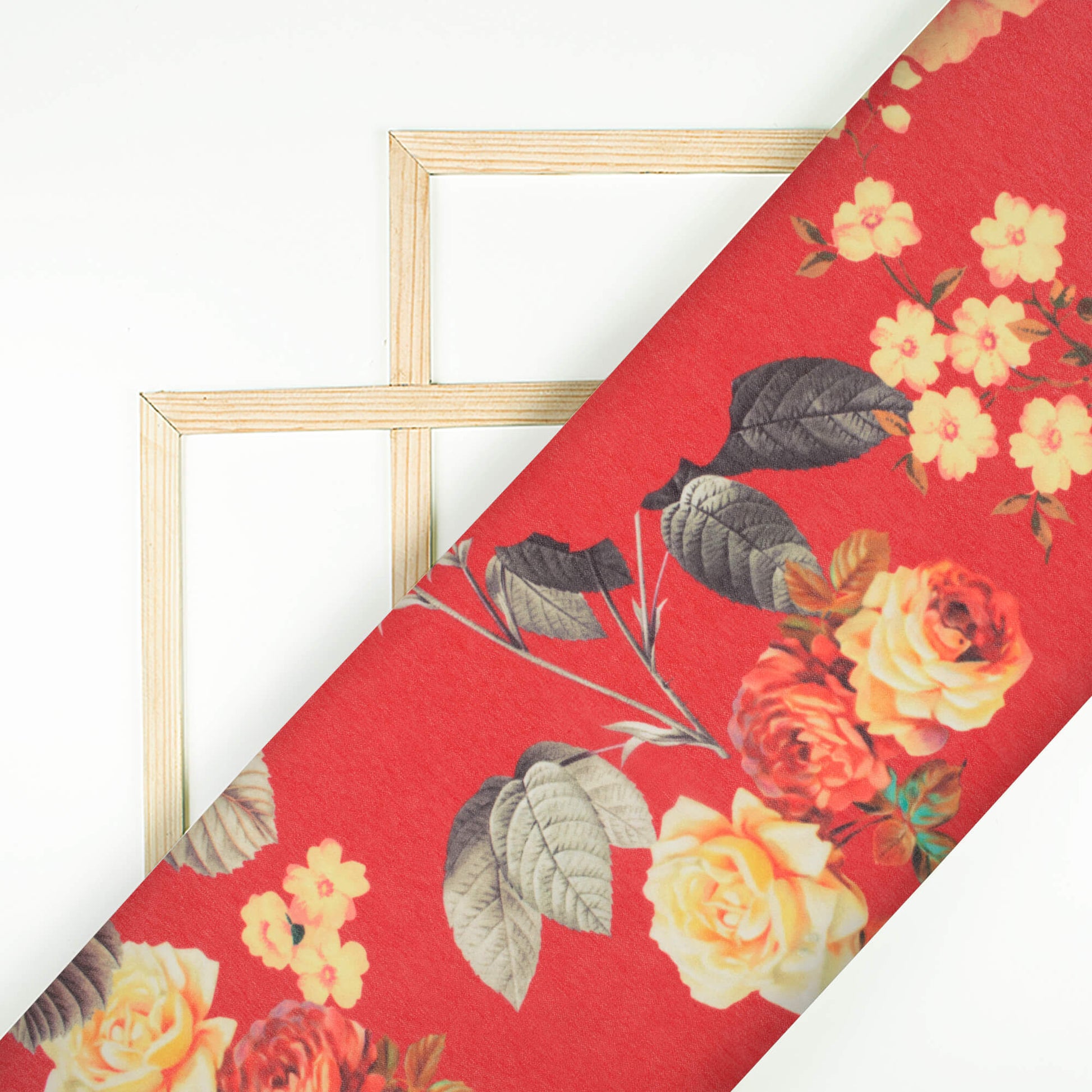 Vermilion Red And Cream Floral Pattern Digital Print Georgette Fabric - Fabcurate