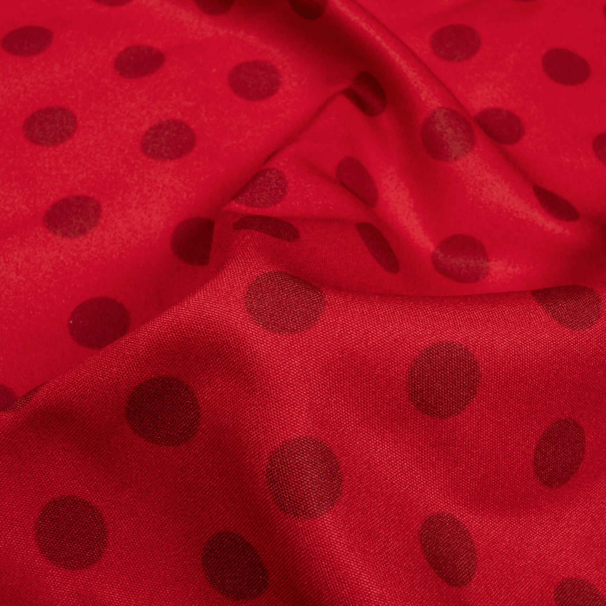 Vermilion Red And Maroon Polka Dots Pattern Digital Print Ultra Premium Butter Crepe Fabric - Fabcurate
