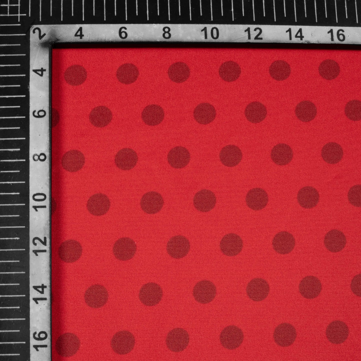 Vermilion Red And Maroon Polka Dots Pattern Digital Print Ultra Premium Butter Crepe Fabric - Fabcurate