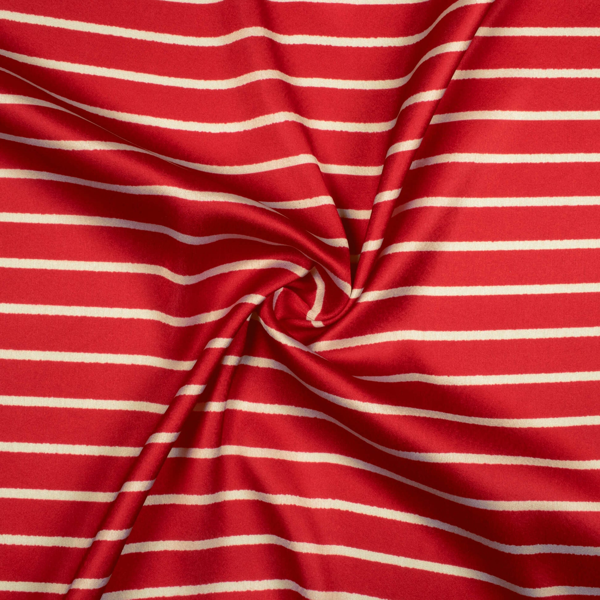 Vermilion Red And Pearl Grey Stripes Pattern Digital Print Japan Satin Fabric - Fabcurate