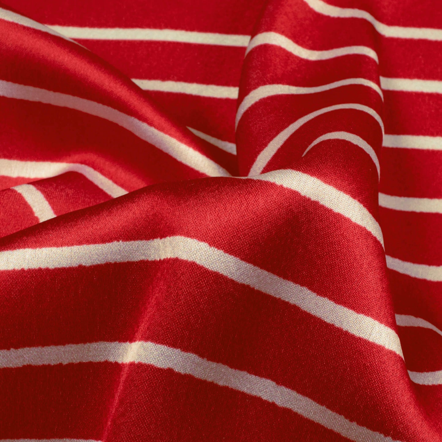 Vermilion Red And Pearl Grey Stripes Pattern Digital Print Japan Satin Fabric - Fabcurate