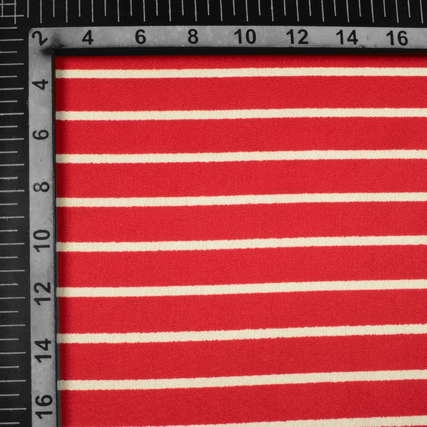 Vermilion Red And Pearl Grey Stripes Pattern Digital Print Japan Satin Fabric - Fabcurate