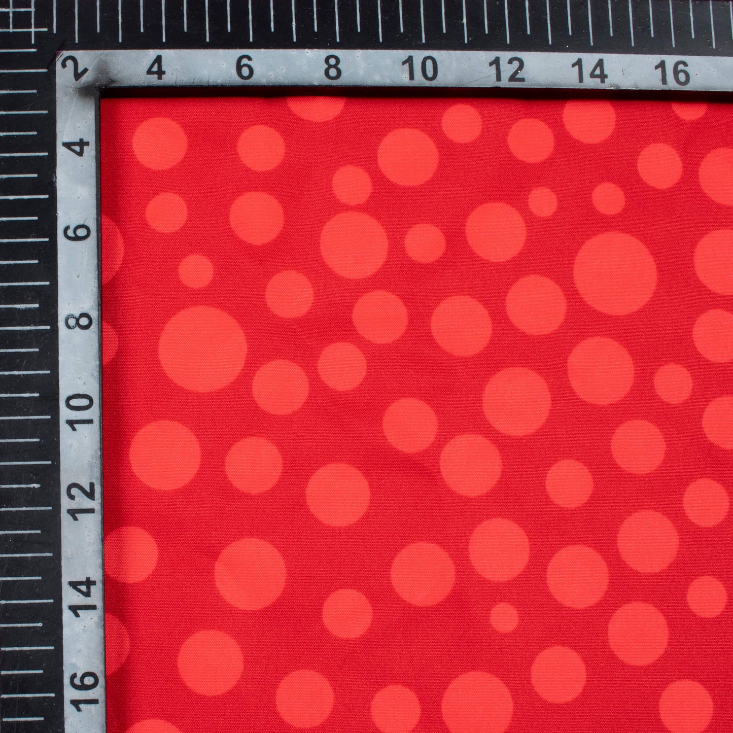 Vermilion Red Polka Dots Pattern Digital Print Ultra Premium Butter Crepe Fabric - Fabcurate