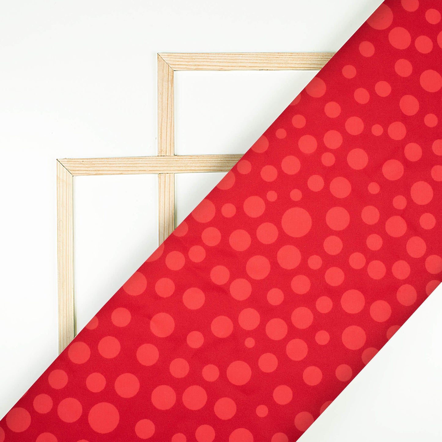 Vermilion Red Polka Dots Pattern Digital Print Ultra Premium Butter Crepe Fabric - Fabcurate