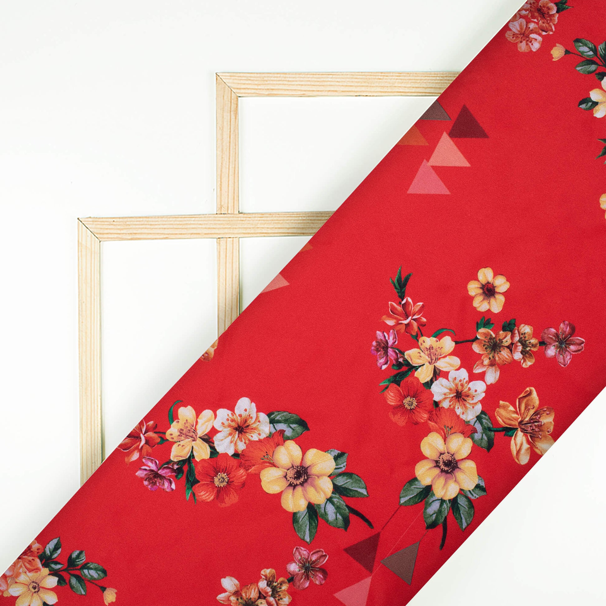 Vermilion Red And Musturd Yellow Floral Pattern Digital Print Ultra Premium Butter Crepe Fabric - Fabcurate