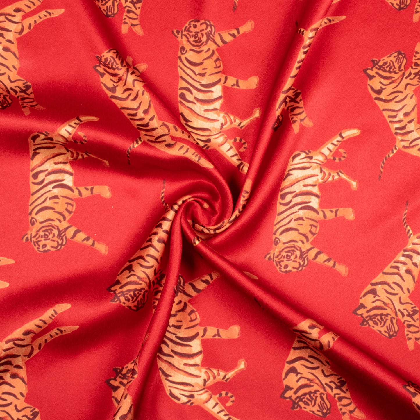 Vermilion Red And Orange Animal Pattern Digital Print Japan Satin Fabric - Fabcurate