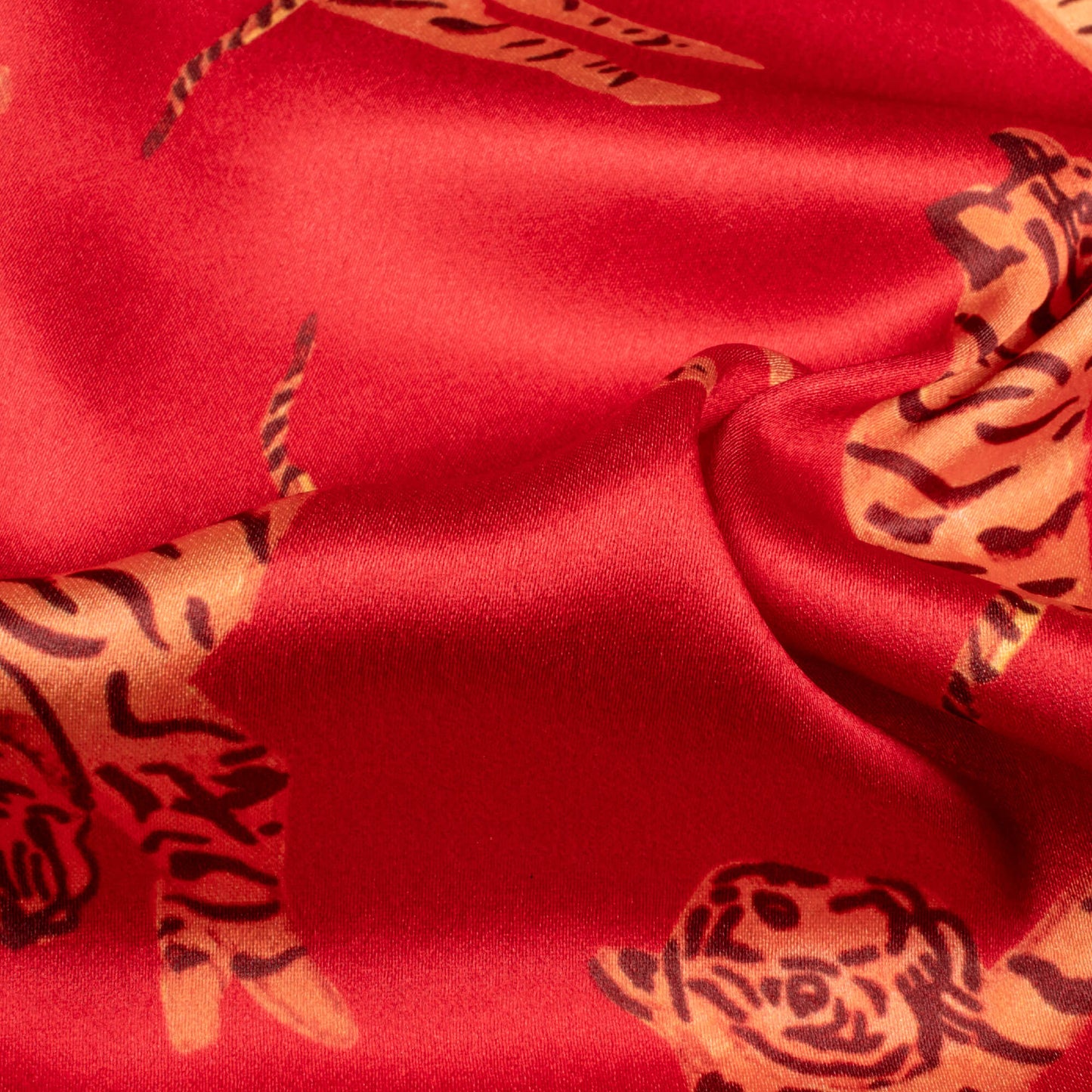 Vermilion Red And Orange Animal Pattern Digital Print Japan Satin Fabric - Fabcurate