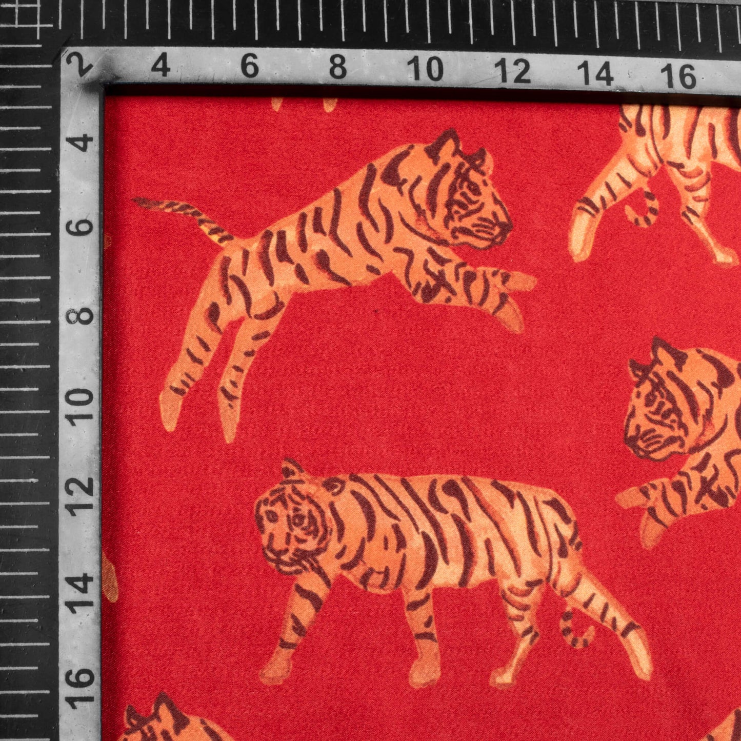 Vermilion Red And Orange Animal Pattern Digital Print Japan Satin Fabric - Fabcurate