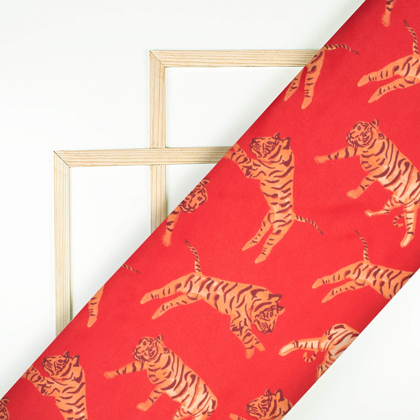 Vermilion Red And Orange Animal Pattern Digital Print Japan Satin Fabric - Fabcurate