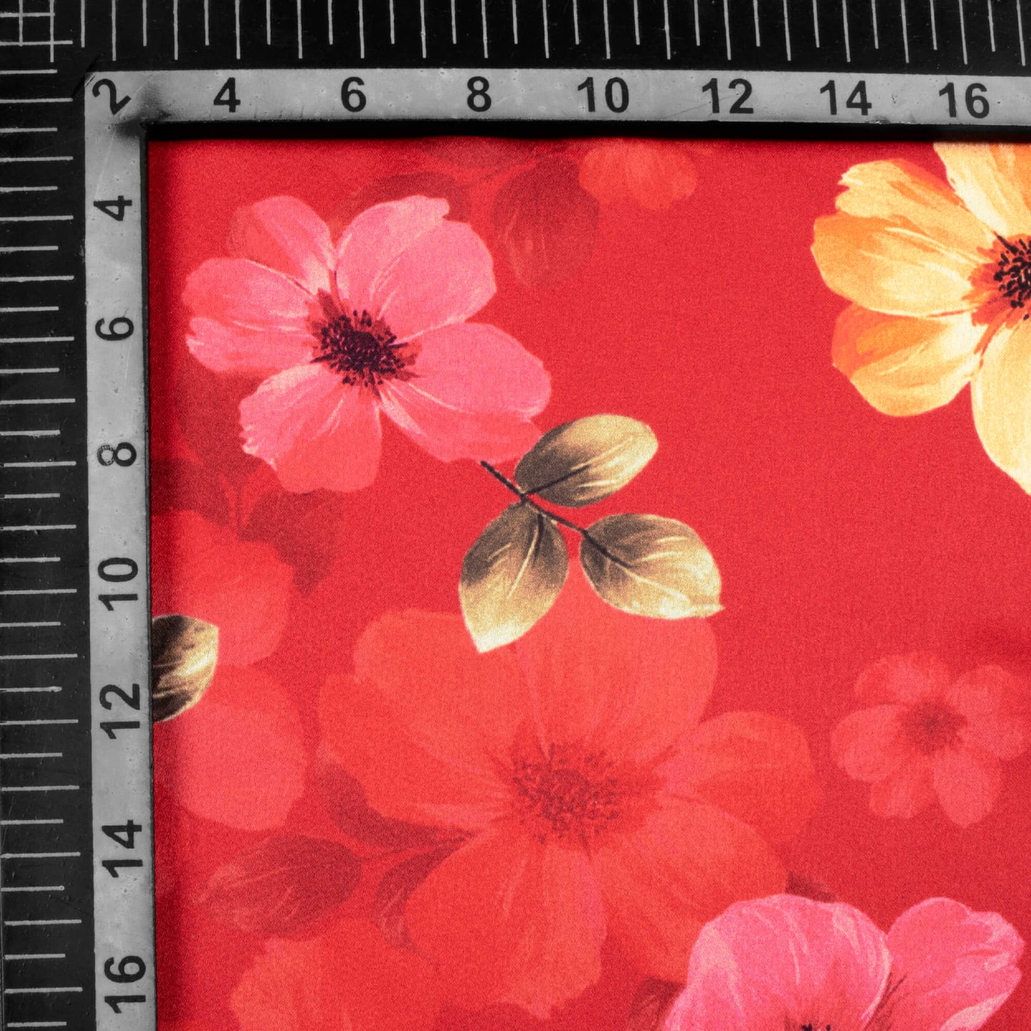 Vermilion Red And Pink Floral Pattern Digital Print Japan Satin Fabric - Fabcurate