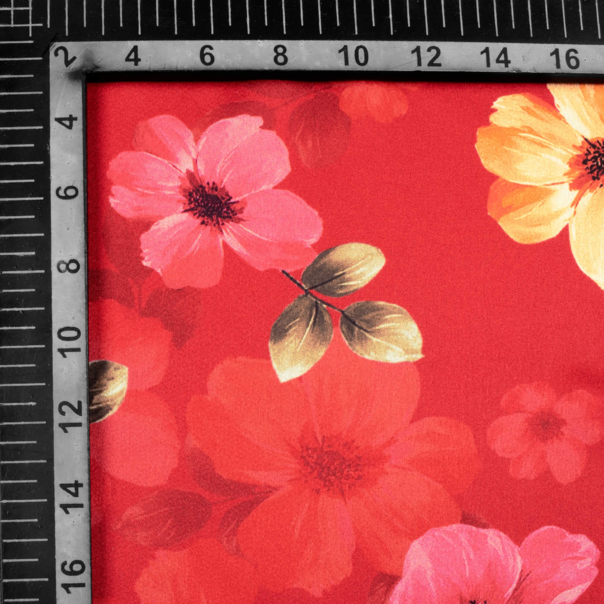 Vermilion Red And Pink Floral Pattern Digital Print Japan Satin Fabric - Fabcurate
