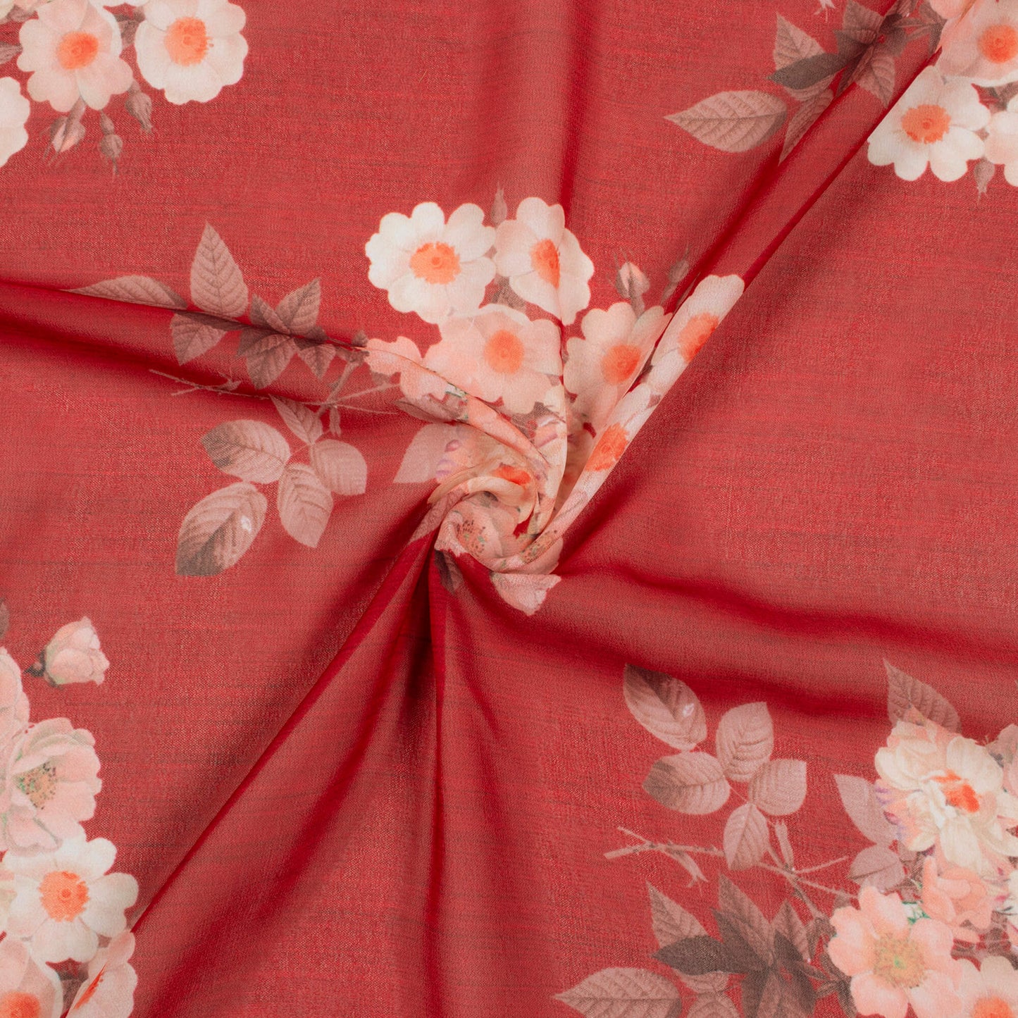 Wine Red And Peach Floral Pattern Digital Print Georgette Fabric - Fabcurate