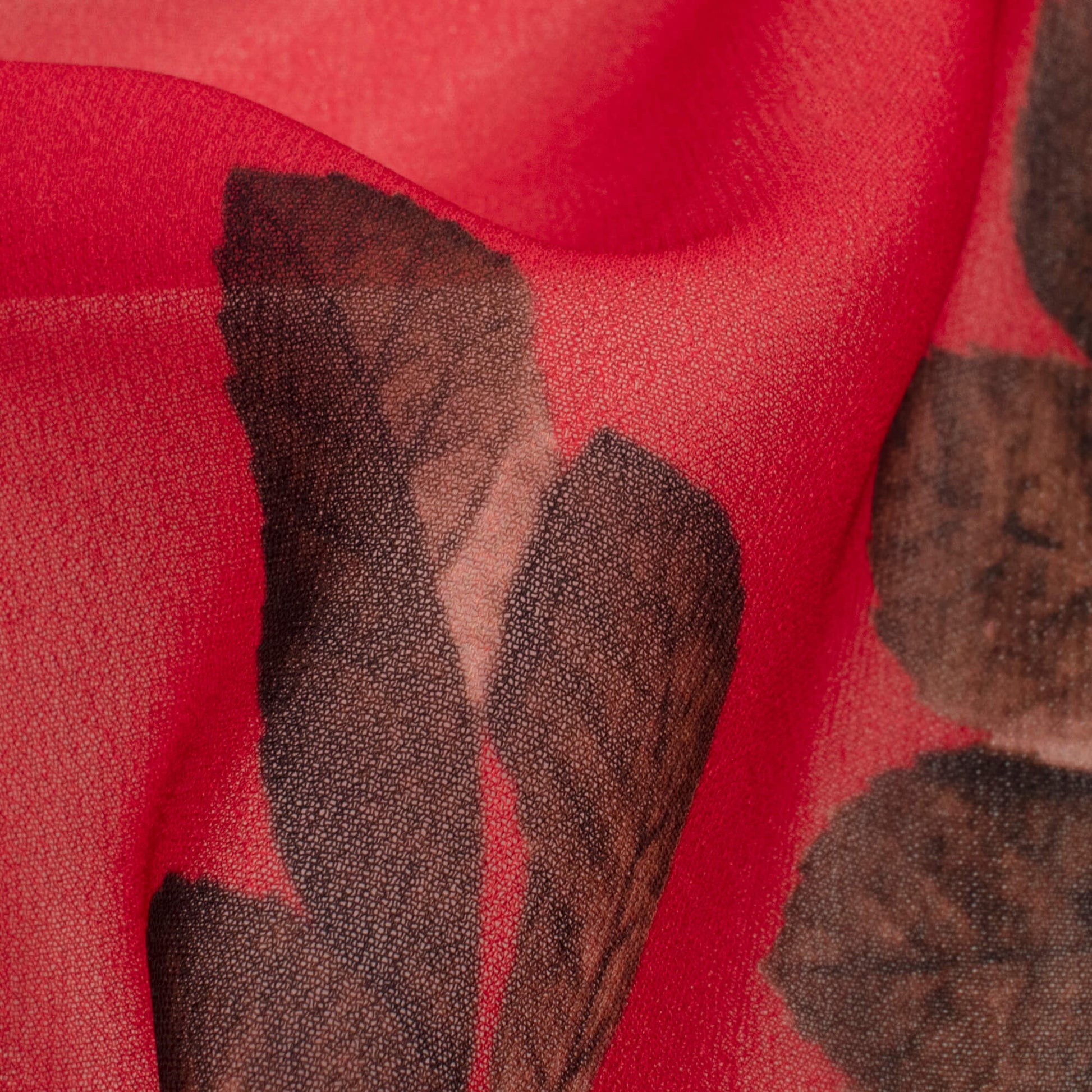 Vermilion Red And Salmon Orange Floral Pattern Digital Print Georgette Fabric - Fabcurate