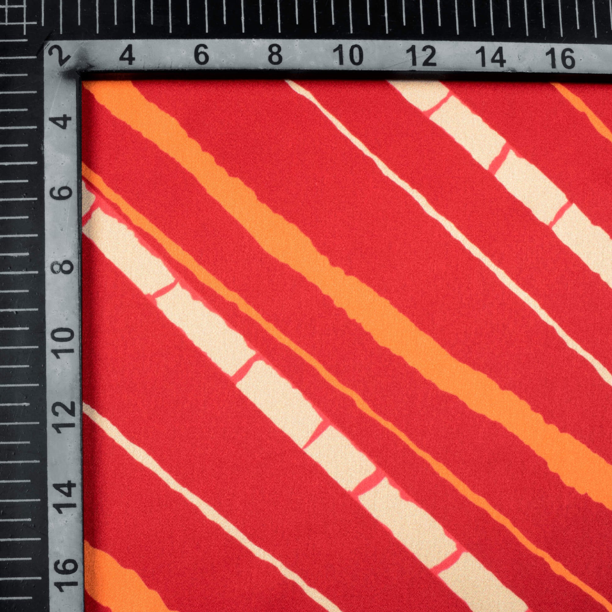 Vermilion Red And Cream Leheriya Pattern Digital Print Japan Satin Fabric - Fabcurate