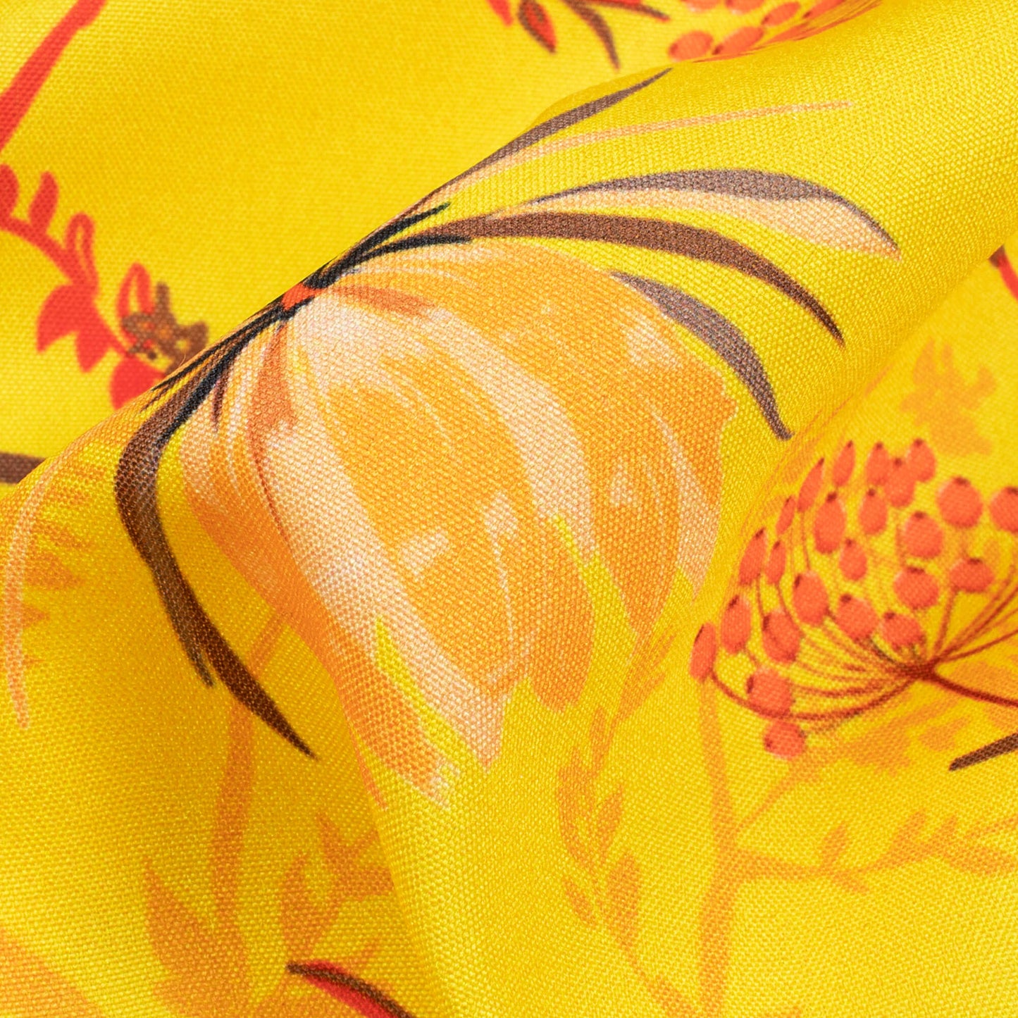 Bright Yellow And Candy Red Floral Pattern Digital Print Ultra Premium Butter Crepe Fabric - Fabcurate