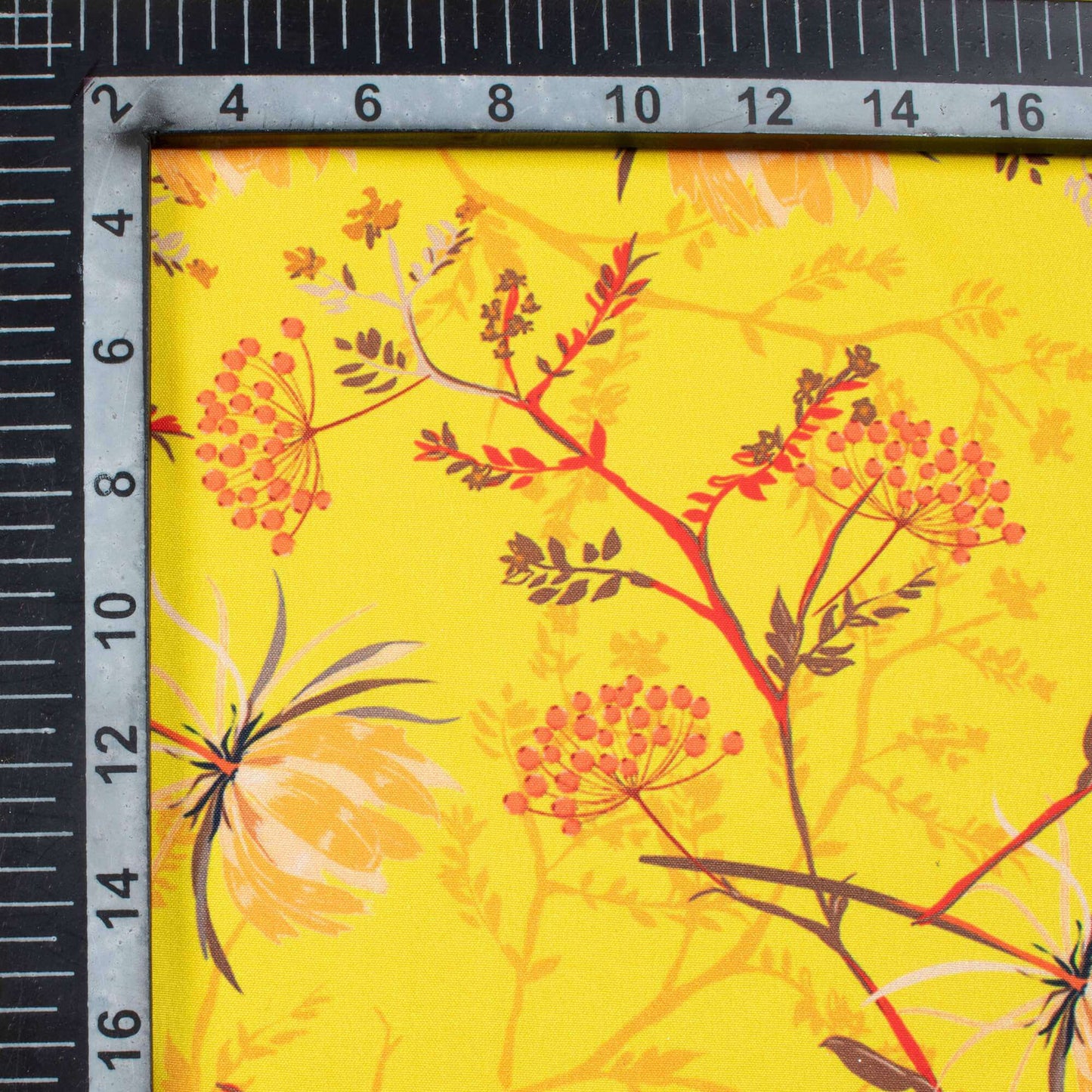 Bright Yellow And Candy Red Floral Pattern Digital Print Ultra Premium Butter Crepe Fabric - Fabcurate