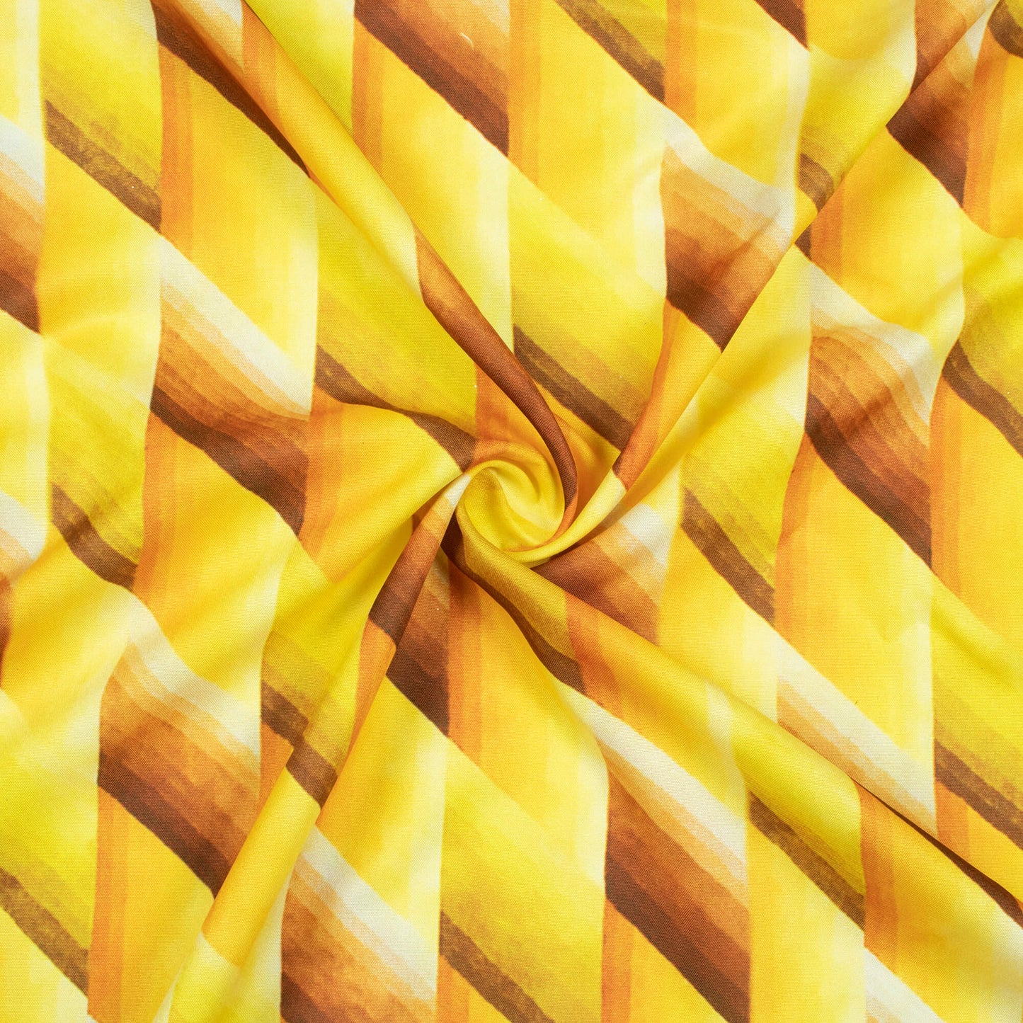 Bright Yellow And Coffee Brown Chevron Pattern Digital Print Ultra Premium Butter Crepe Fabric - Fabcurate