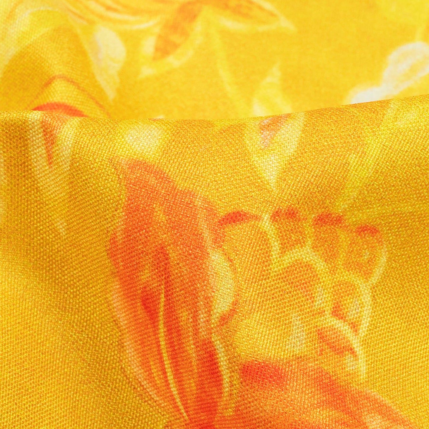 Tuscany Yellow And Salmon Pink Floral Pattern Digital Print Ultra Premium Butter Crepe Fabric - Fabcurate