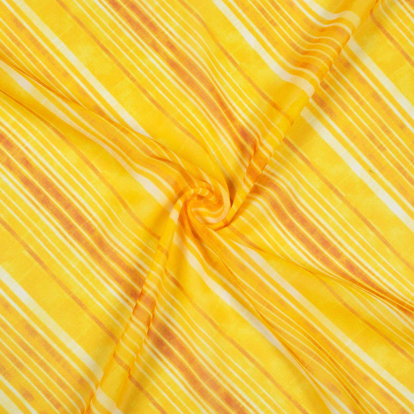 Bright Yellow Stripes Pattern Digital Print Georgette Fabric - Fabcurate