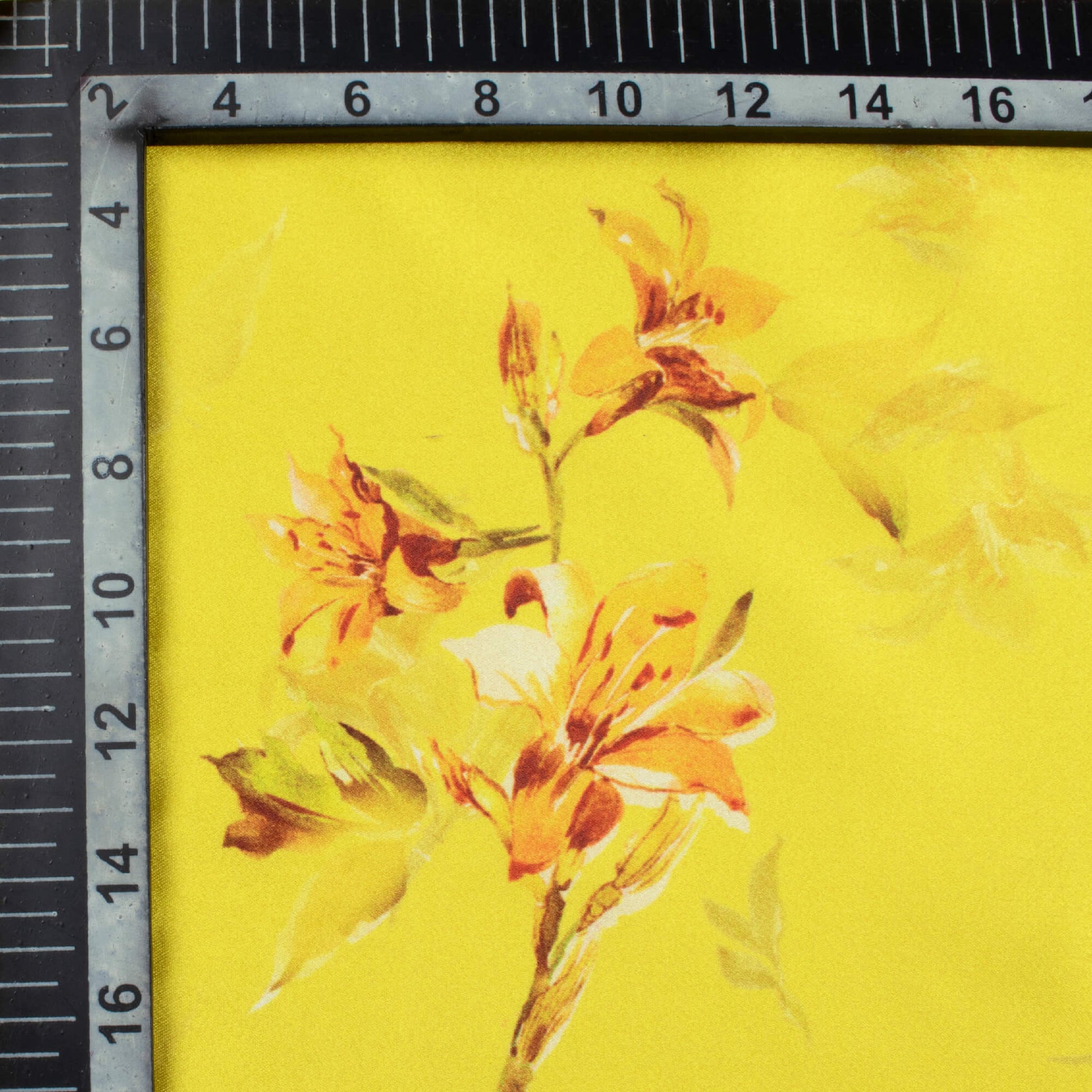 Bumblebee Yellow Floral Pattern Digital Print Japan Satin Fabric - Fabcurate