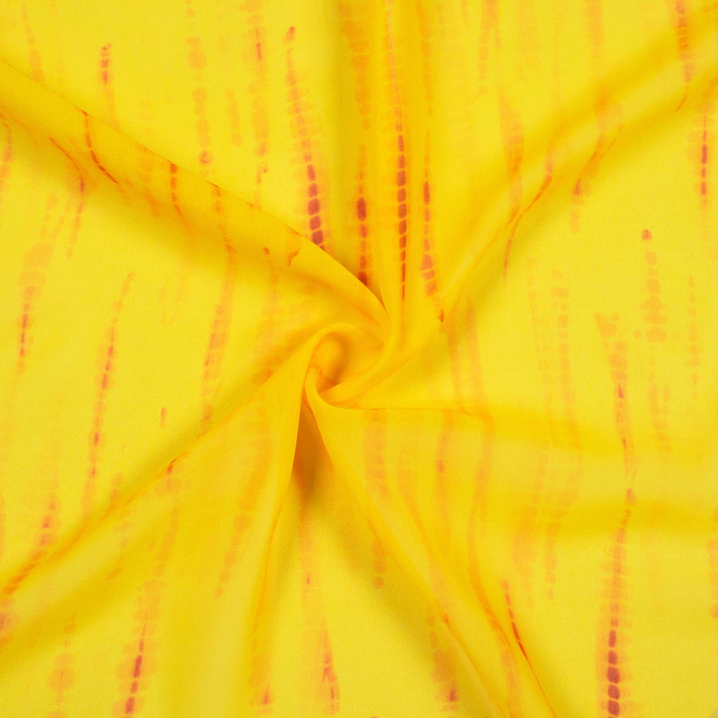 Bright Yellow And Maroon Shibori Pattern Digital Print Georgette Fabric - Fabcurate