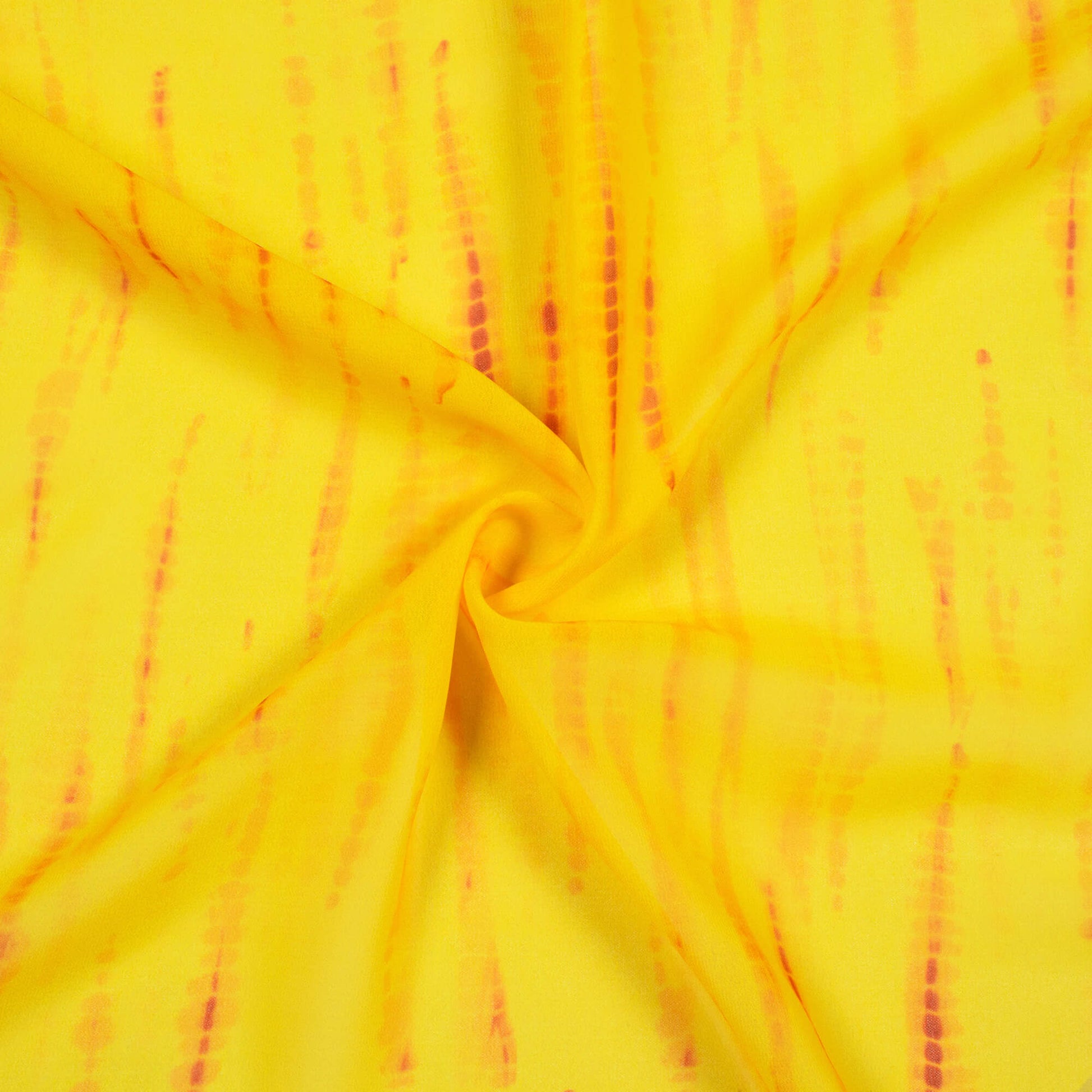 Bright Yellow And Maroon Shibori Pattern Digital Print Georgette Fabric - Fabcurate