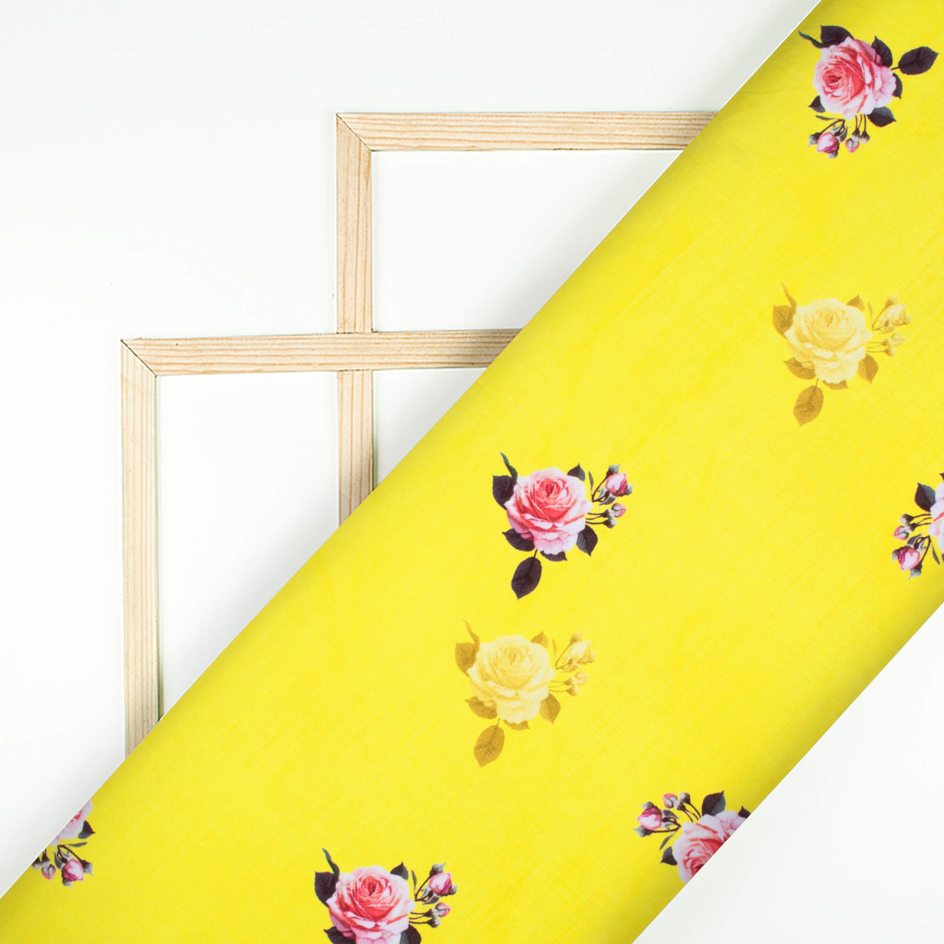 Sunshine Yellow And Taffy Pink Floral Pattern Digital Print Ultra Premium Butter Crepe Fabric - Fabcurate