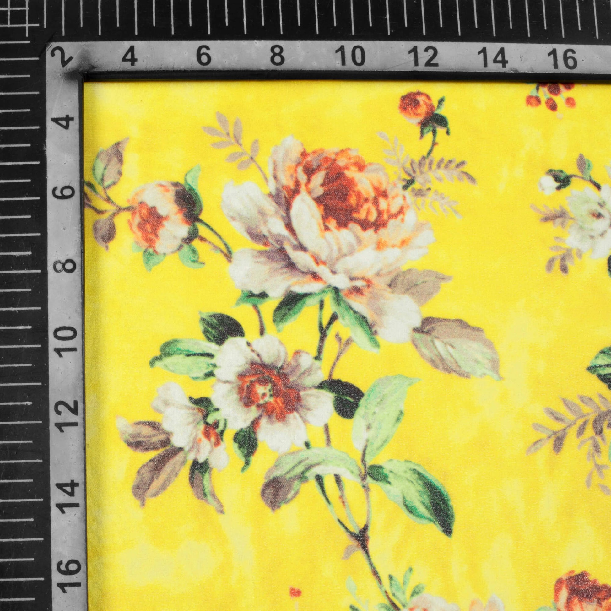 Bright Yellow And Green Floral Pattern Digital Print Georgette Fabric - Fabcurate