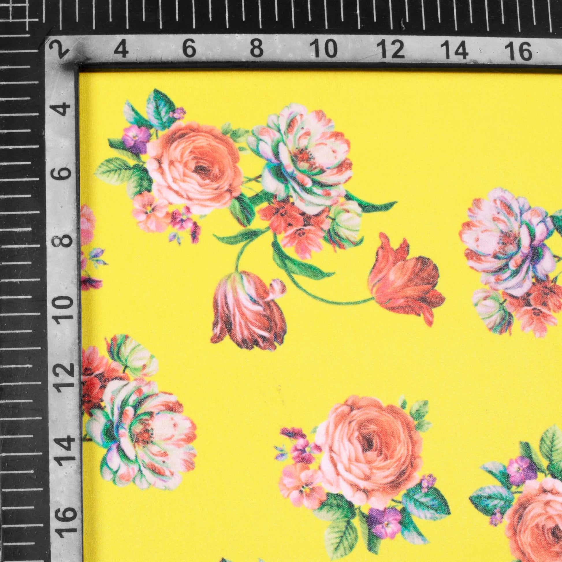 Bright Yellow And Pink Floral Pattern Digital Print Georgette Fabric - Fabcurate