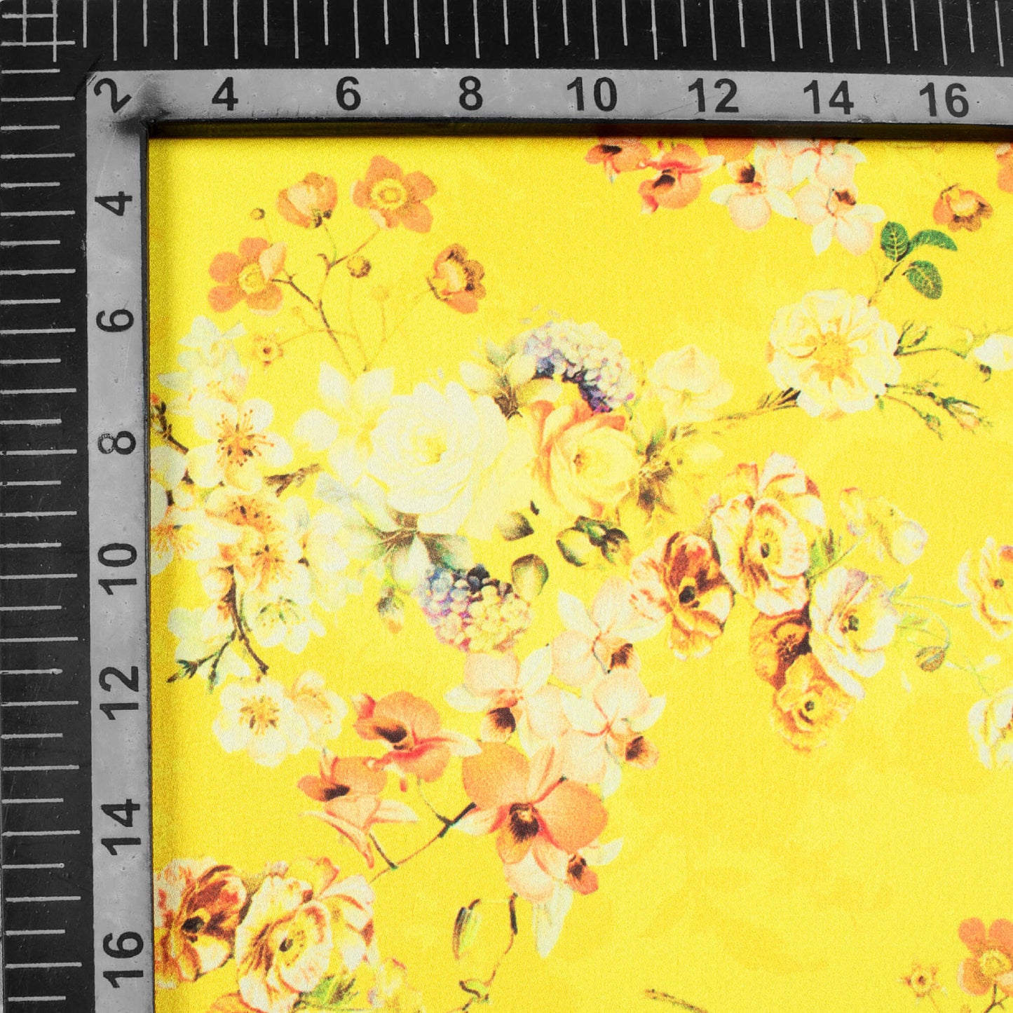 Bumblebee Yellow And White Floral Pattern Digital Print Japan Satin Fabric - Fabcurate