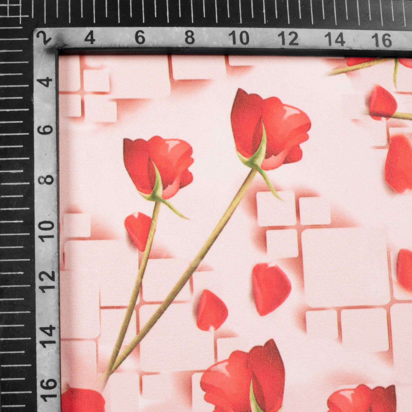 Peach And Rose Red Floral Pattern Digital Print Georgette Fabric - Fabcurate