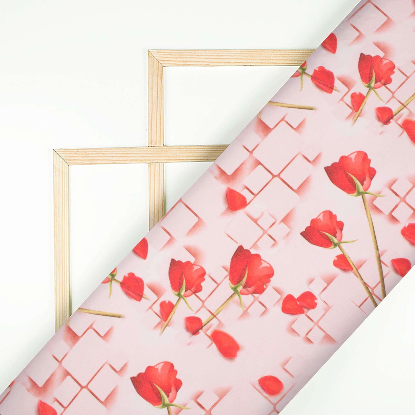 Peach And Rose Red Floral Pattern Digital Print Georgette Fabric - Fabcurate