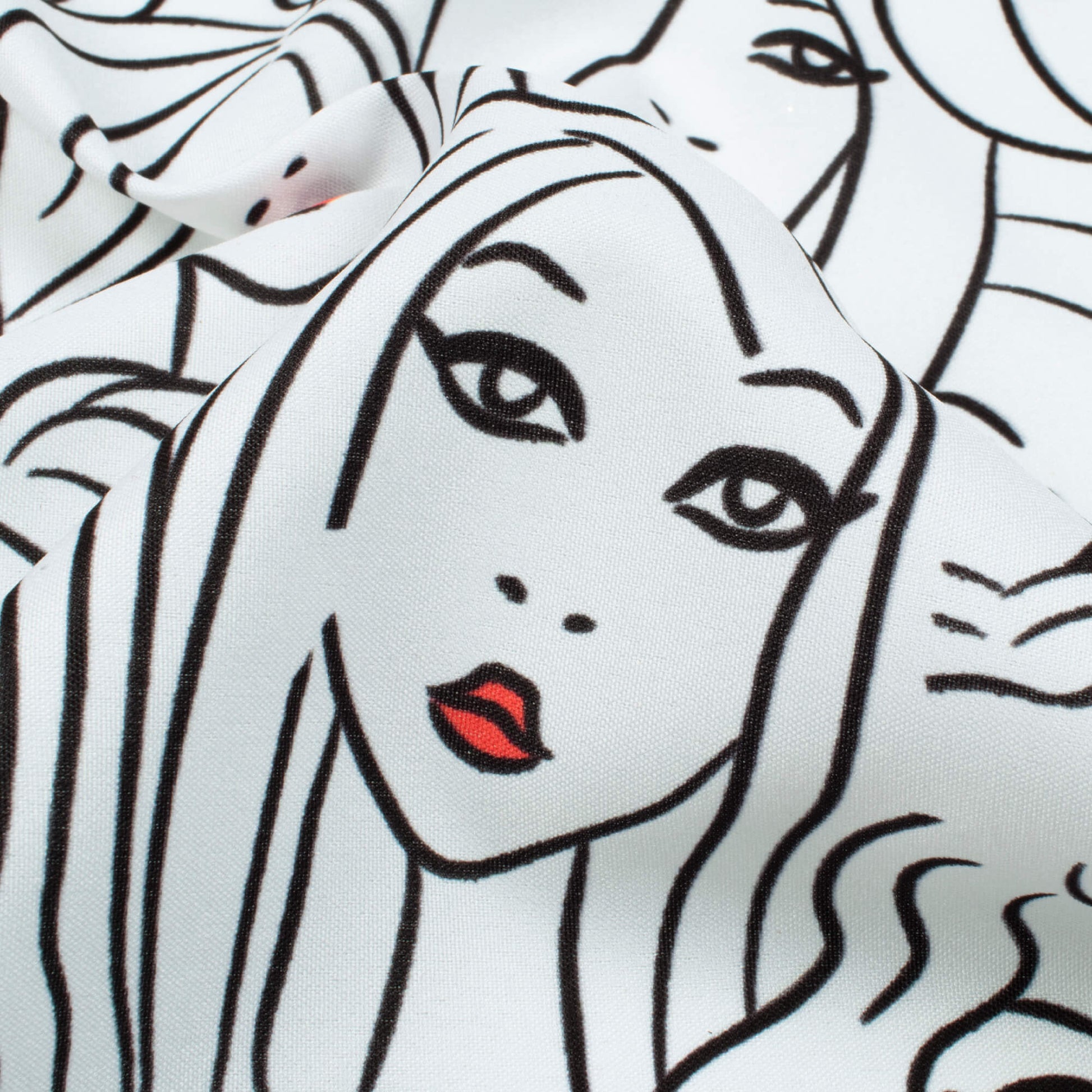 White And Black Quirky Pattern Digital Print Ultra Premium Butter Crepe Fabric - Fabcurate