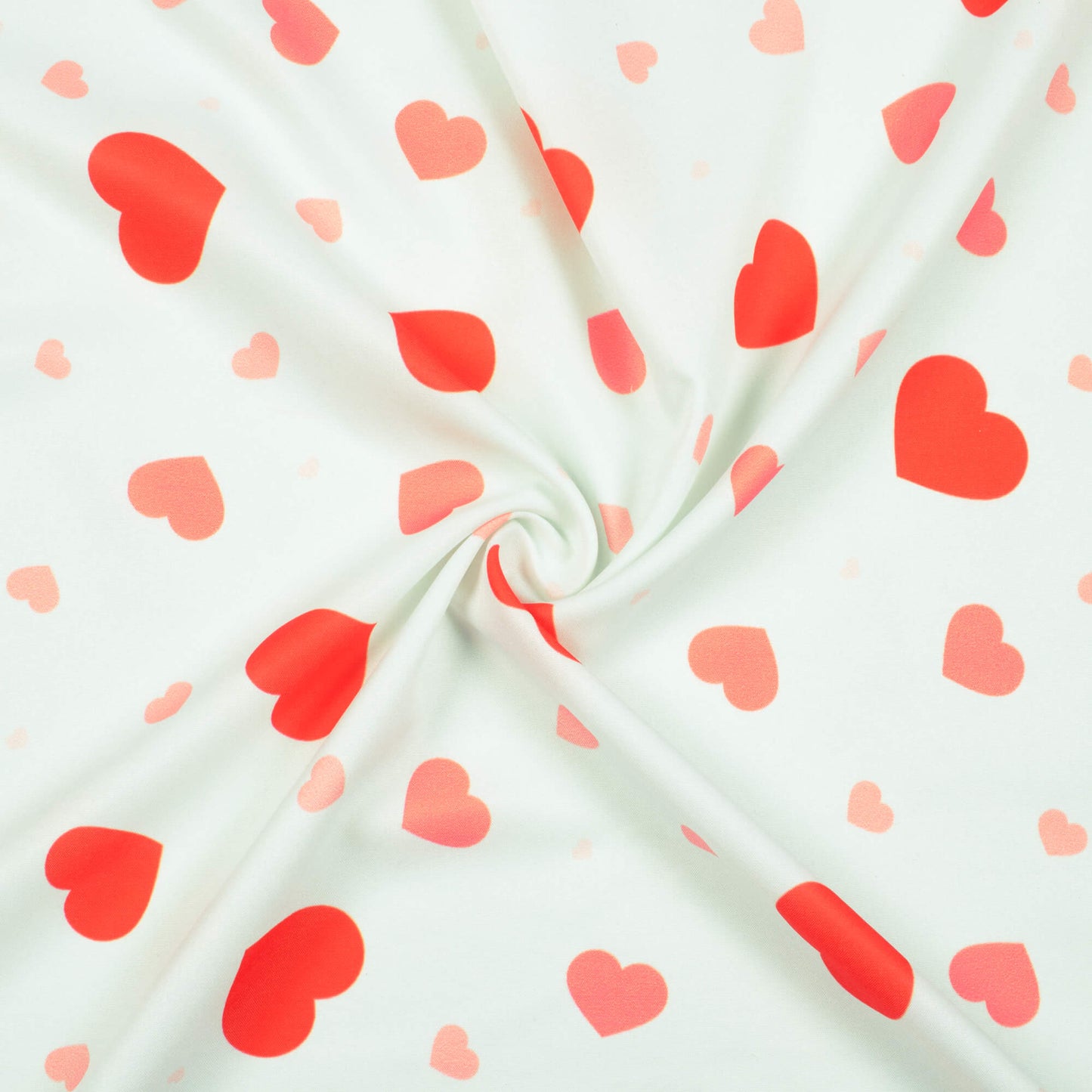 Snow White And Red Heart Pattern Digital Print Ultra Premium Butter Crepe Fabric - Fabcurate