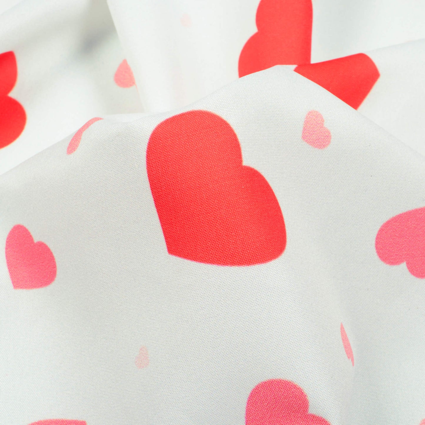 Snow White And Red Heart Pattern Digital Print Ultra Premium Butter Crepe Fabric - Fabcurate